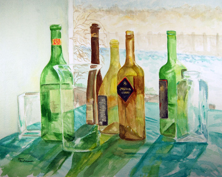 glass bottles and shadows